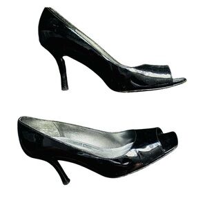 Stuart Weitzman Black Patent Leather Peep-Toe Pumps 3.5” Stiletto Heels Size 8M